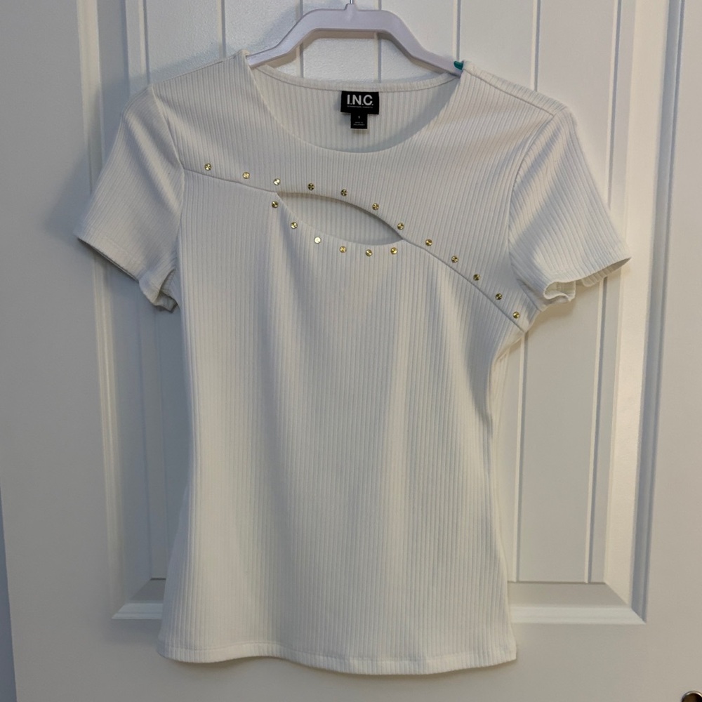 INC International Concepts Women's White Studded Tee NWOT*